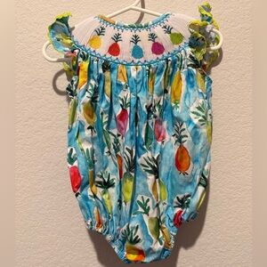Colorful Pineapple Print Smock Bubble Romper